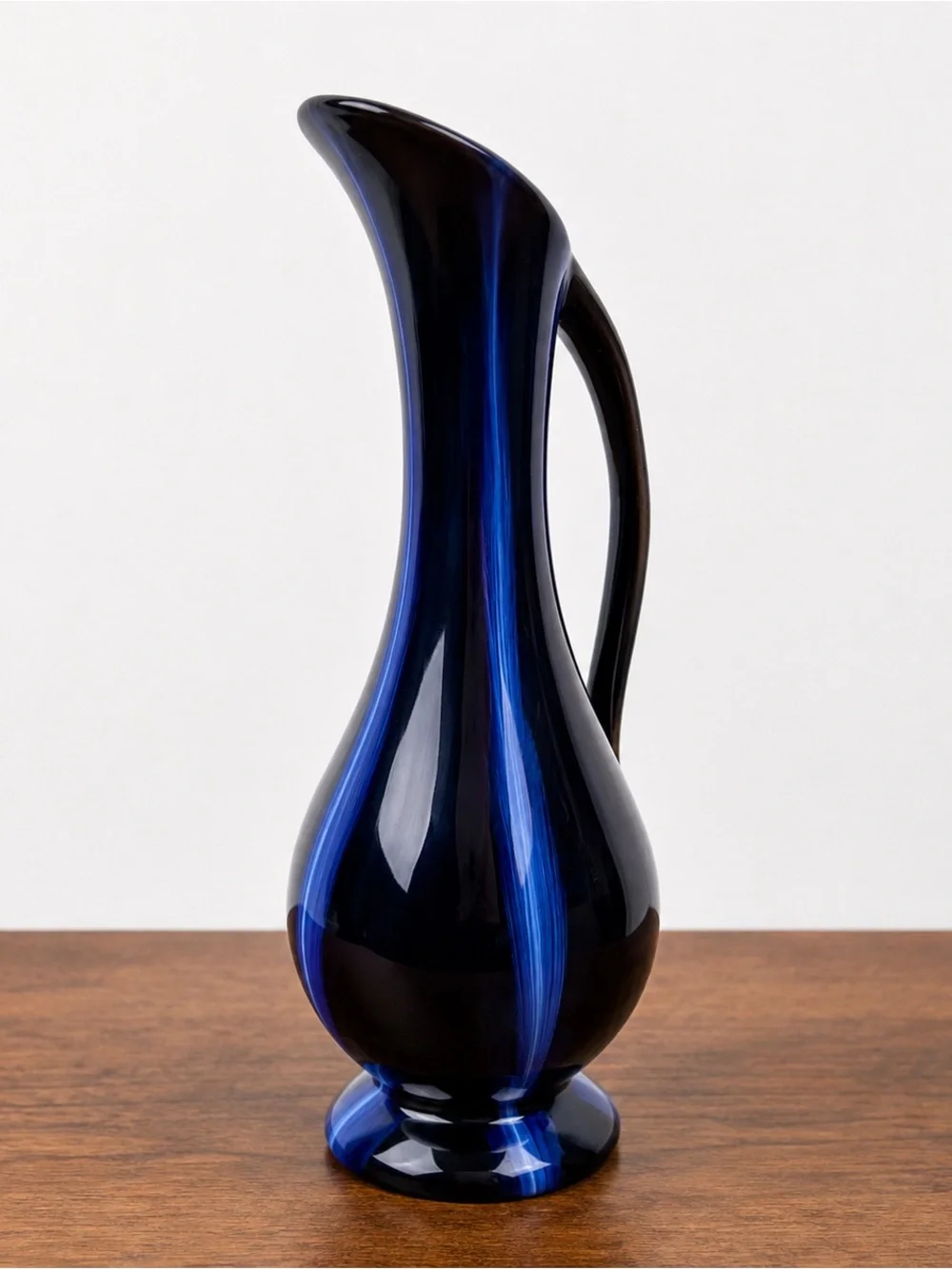 Vintage 1960’s Huronia Pottery Cobalt Blue Ewer Pitcher Vase Canada MCM 9in